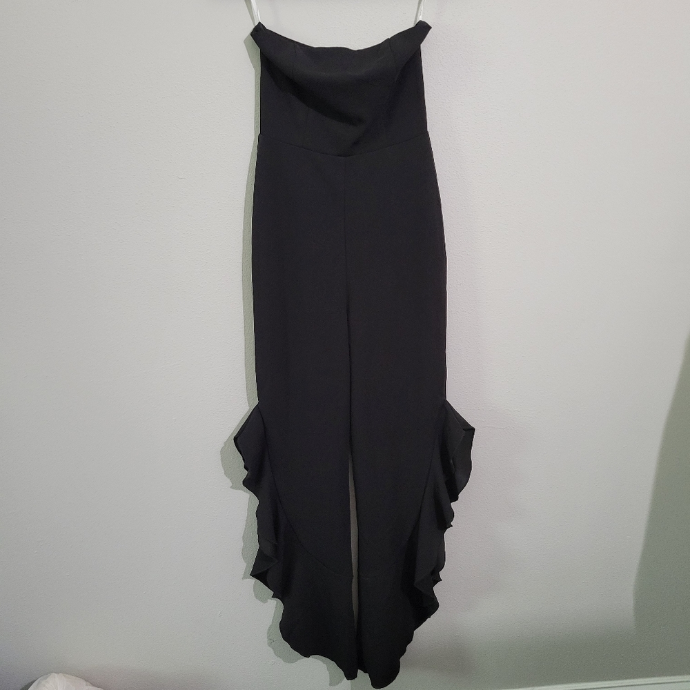 After Midnight Black Strapless Ruffle Leg Jumpsuit